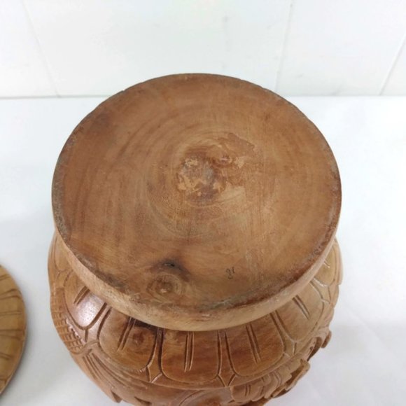 Handcarved Blonde Wood Ginger Jar Urn Romantic - Picture 4 of 6